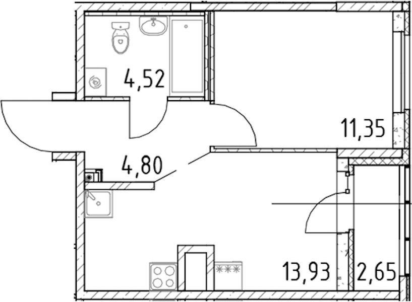 1-комнатная квартира 34.6 м², 17/23 эт., ЖК «Город Первых»